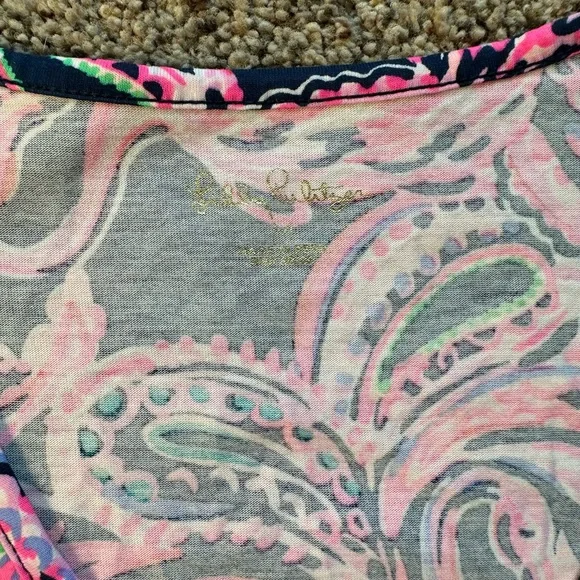 Lilly Pulitzer Pink and Blue Paisley Print T shirt Mini Dress Medium Pima Cotton - Picture 3 of 9